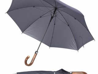 Sicherheitsschirm Rundhaken Edelkastanie braun - geöffnet und geschlossen