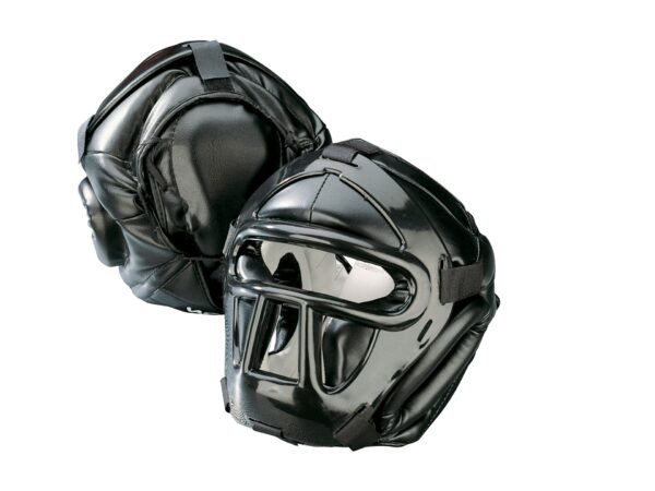 KWON Kopfschützer black line mit Top Pad schwarz - Vorder- und Rückansicht