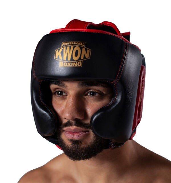 KWON Professional Boxing Sparring Kopfschutz schwarz-rot - Vorderansicht Kopf