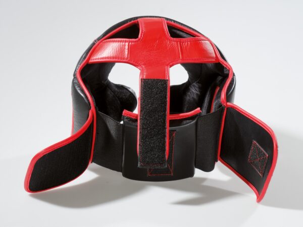 KWON Professional Boxing Sparring Kopfschutz schwarz-rot - Rückansicht Klettband