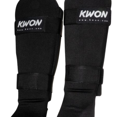 kwon Schienbeinspannschützer Stoff Premium schwarz - Vorderansicht Paar