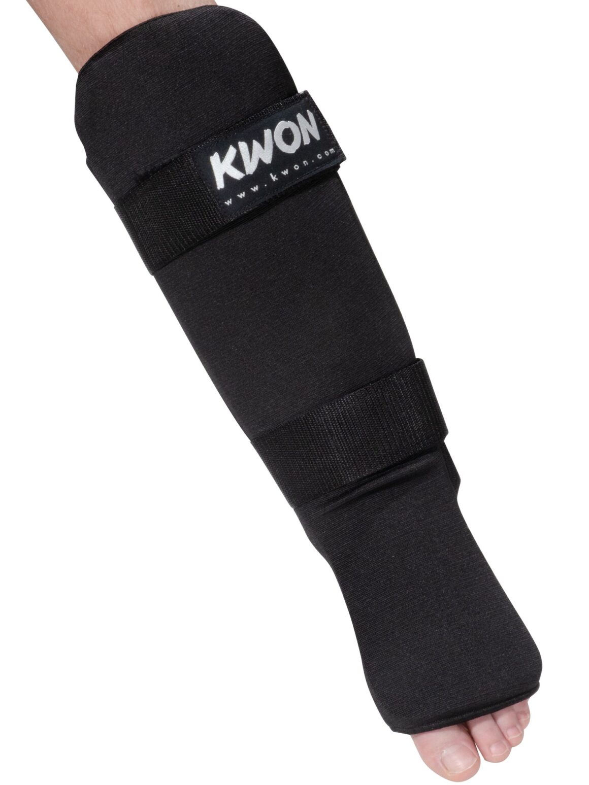 kwon Schienbeinspannschützer Stoff Premium schwarz - Vorderansicht Bein