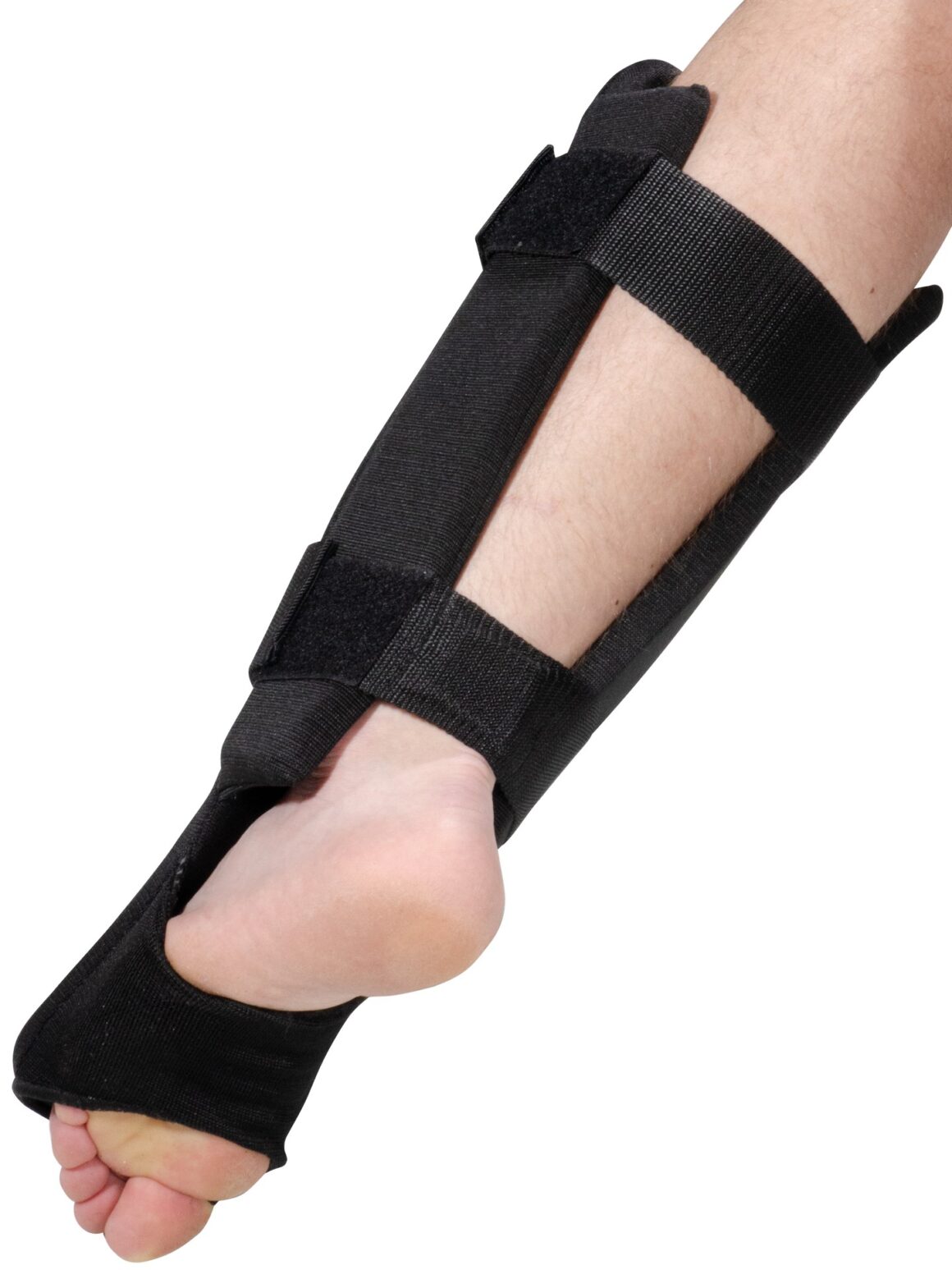 kwon Schienbeinspannschützer Stoff Premium schwarz - Rückansicht Bein