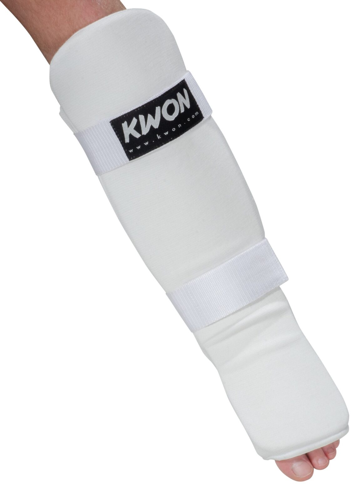 kwon Schienbeinspannschützer Stoff Premium weiss - Vorderansicht Bein