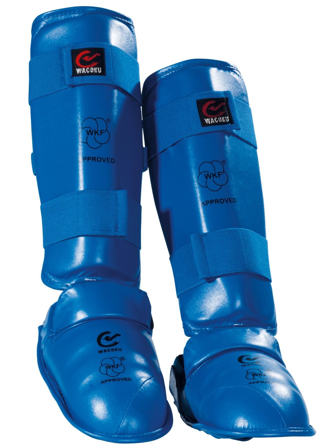 Wacoku Schienbeinschoner Spannschutz wkf anerkannt blau - Vorderansicht
