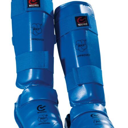 Wacoku Schienbeinschoner Spannschutz wkf anerkannt blau - Vorderansicht