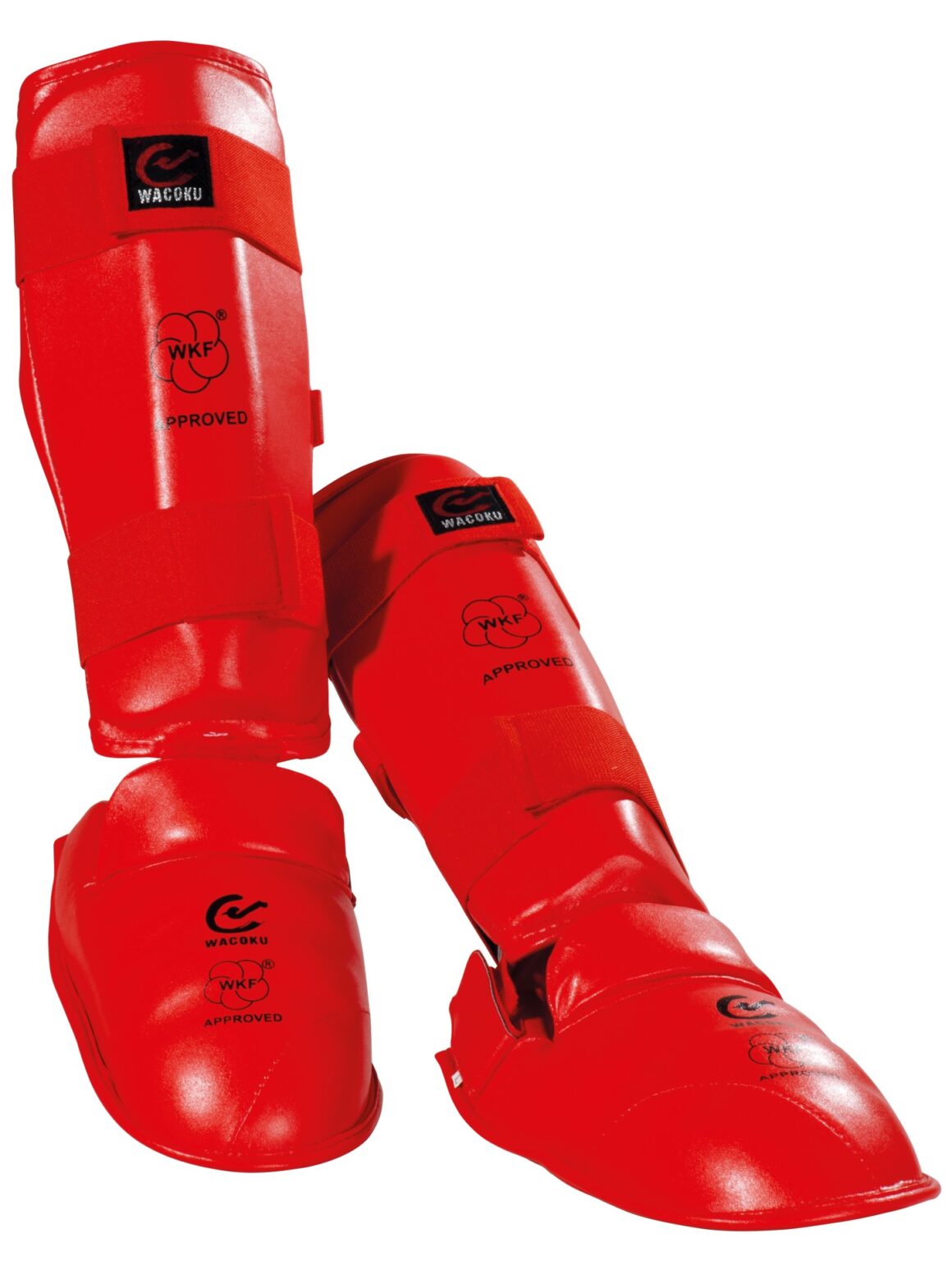Wacoku Schienbeinschoner Spannschutz wkf anerkannt rot - Vorderansicht