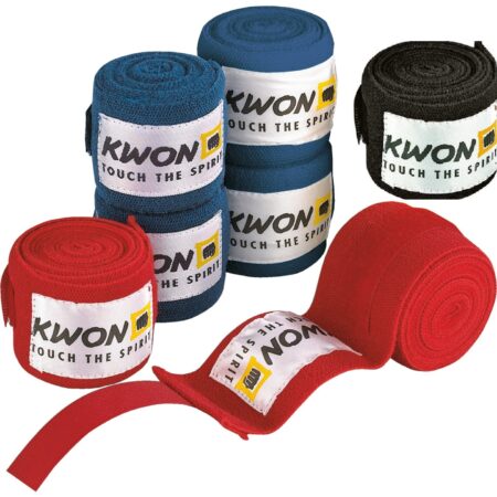 KWON – Boxbandagen unelastisch 4,5m (schwarz, rot, blau)