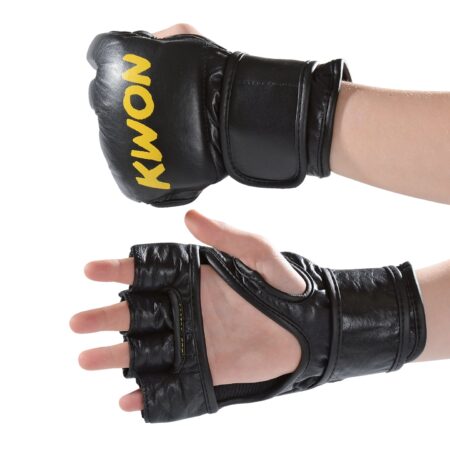 Kwon MMA Handschuhe Leder schwarz - Vorder- und Rückansicht Hand