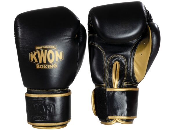 Kwon Professional Boxing Boxhandschuhe Sparring Defensiv schwarz-gold - Vorder- und Rückseite