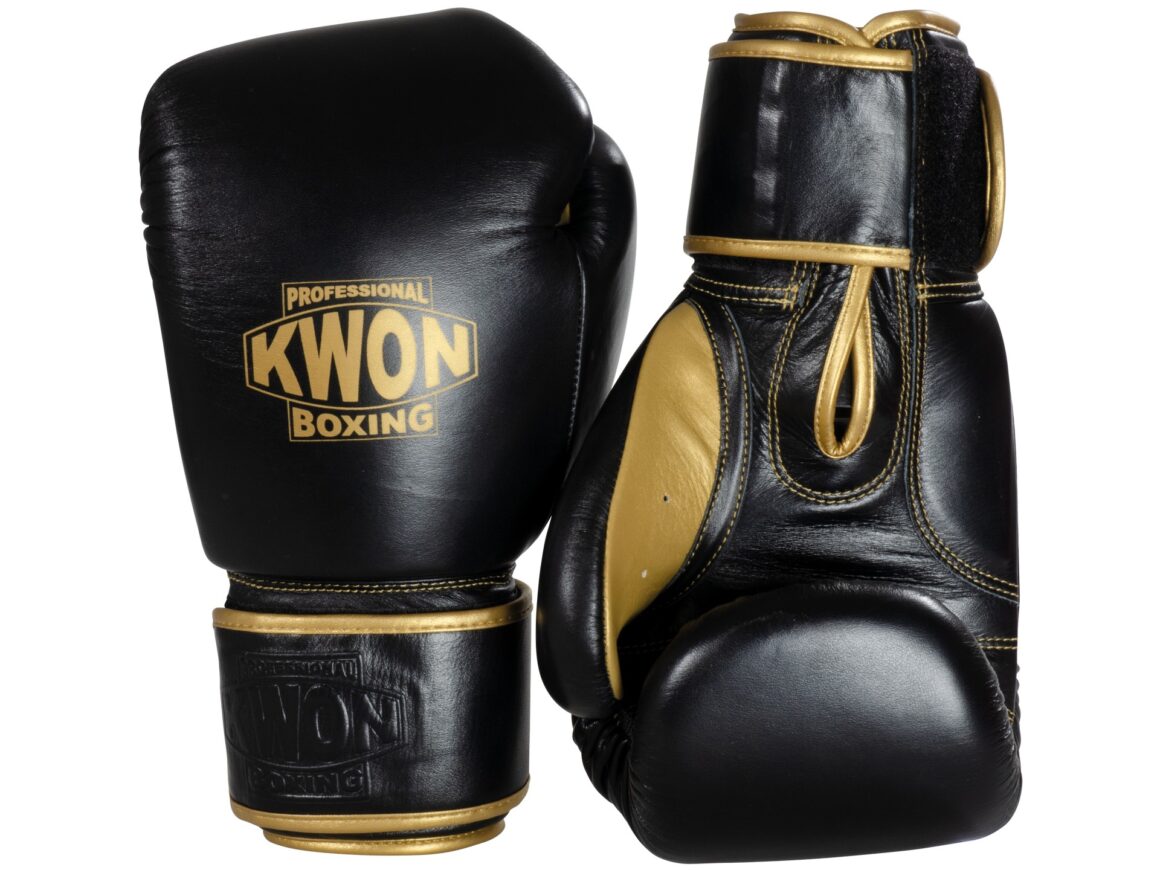 Kwon Professional Boxing Boxhandschuhe Sparring Defensiv schwarz-gold - Vorder- und Rückseite zeigt nach unten