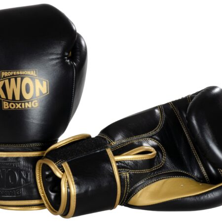 Kwon Professional Boxing Boxhandschuhe Sparring Defensiv schwarz-gold - Vorder- und Rückseite seitlich gekippt