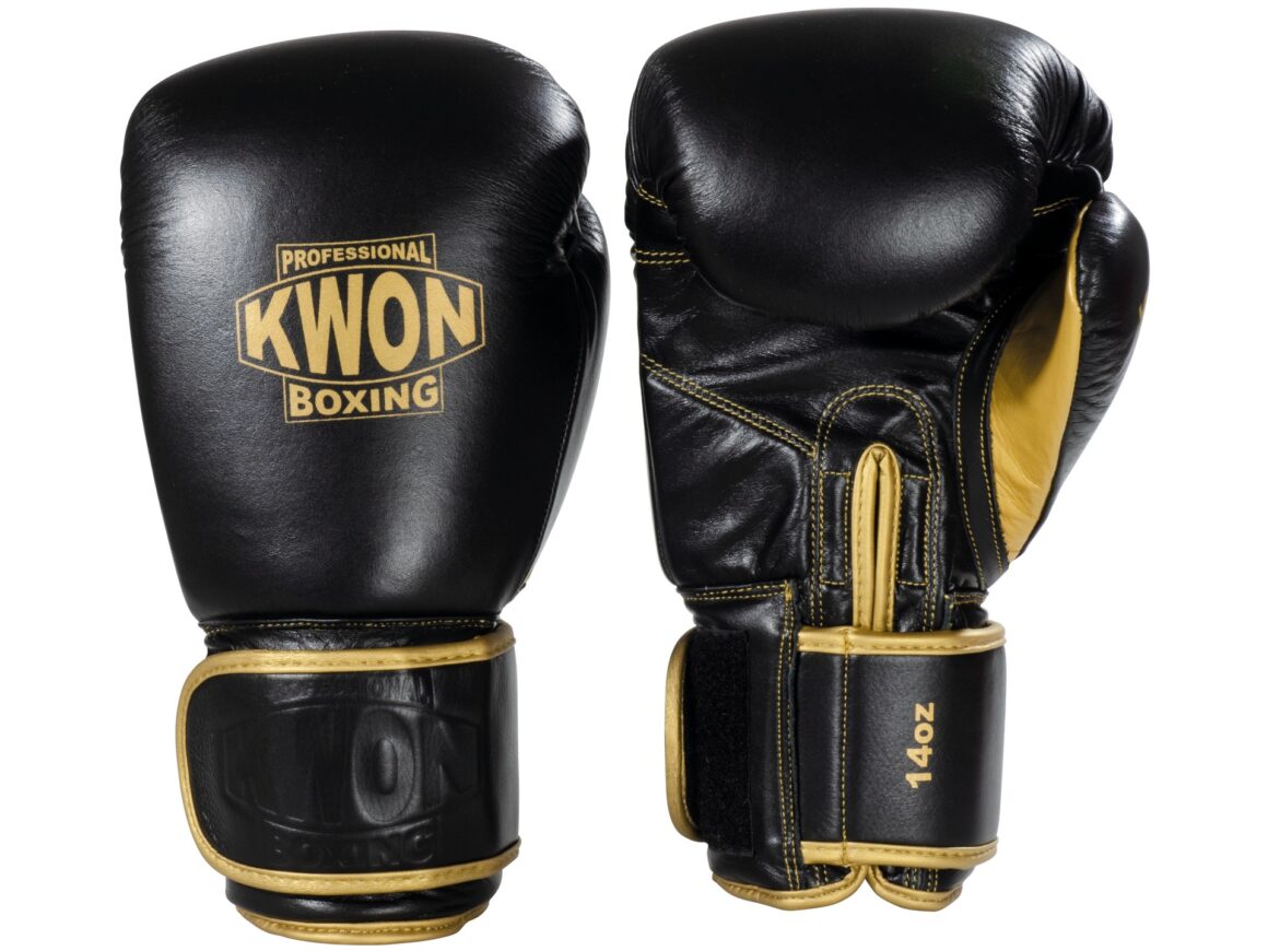 Kwon Professional Boxing Boxhandschuhe Sparring Offensiv schwarz-gold - Vorder- und Rückseite