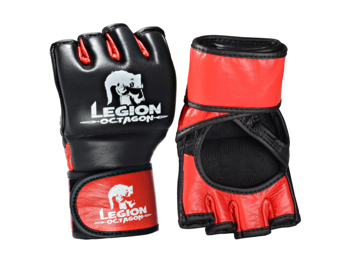 Legion Octagon MMA Handschuhe Fight schwarz-rot - Vorder- und Rückansicht