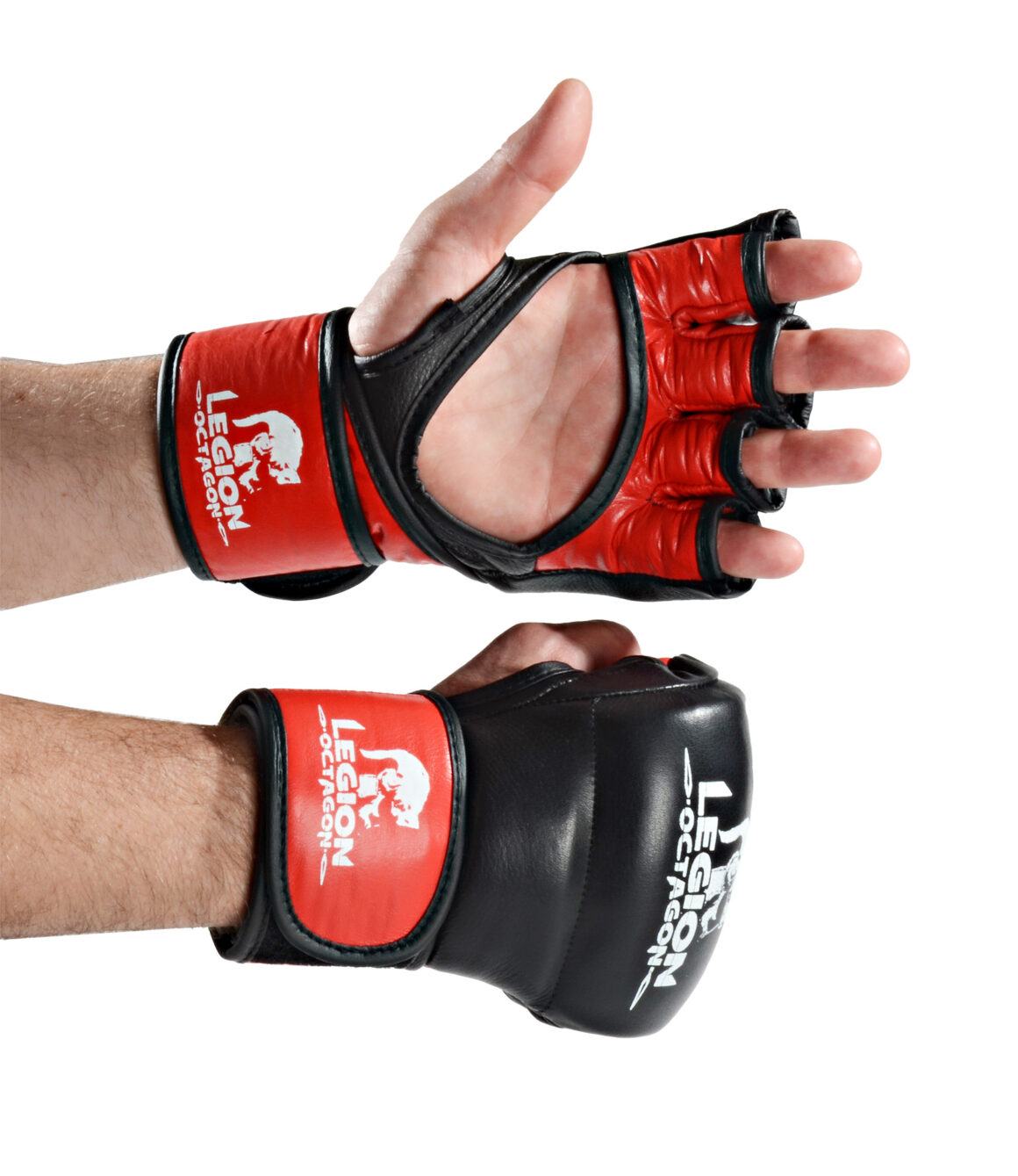 Legion Octagon MMA Handschuhe Fight schwarz-rot- Ansicht Hand Paar Vorder- und Rückseite