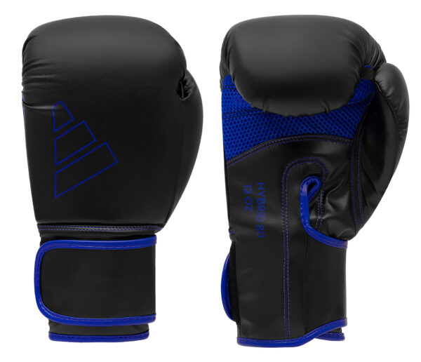 Adidas Hybrid 80 Boxhandschuh schwarz-blau - Innenhand und Rückhand Frontansicht