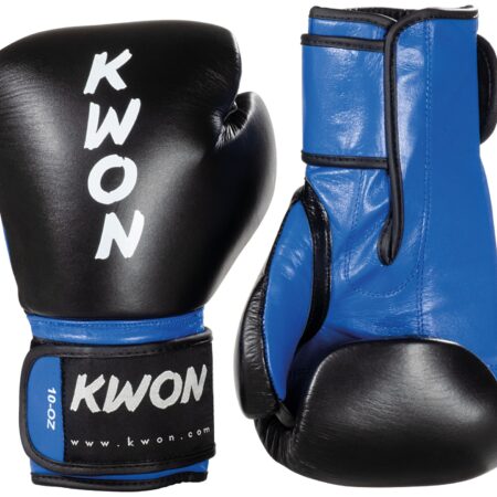 Kwon Kickboxhandschuhe Ko Champ schwarz-blau - Rückhand und Innenhand Vorderansicht