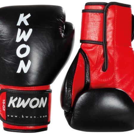 Kwon Kickboxhandschuhe Ko Champ schwarz-rot - Rückhand und Innenhand Vorderansicht