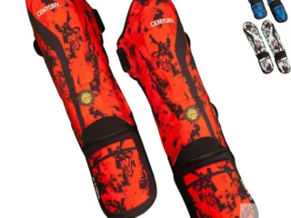 Century Schienbein Spannschutz C-Gear Sport Respect Wako zertifiziert Rot/Schwarz, Blau/Schwarz und Weiß/Blaugrün - Vorderansicht