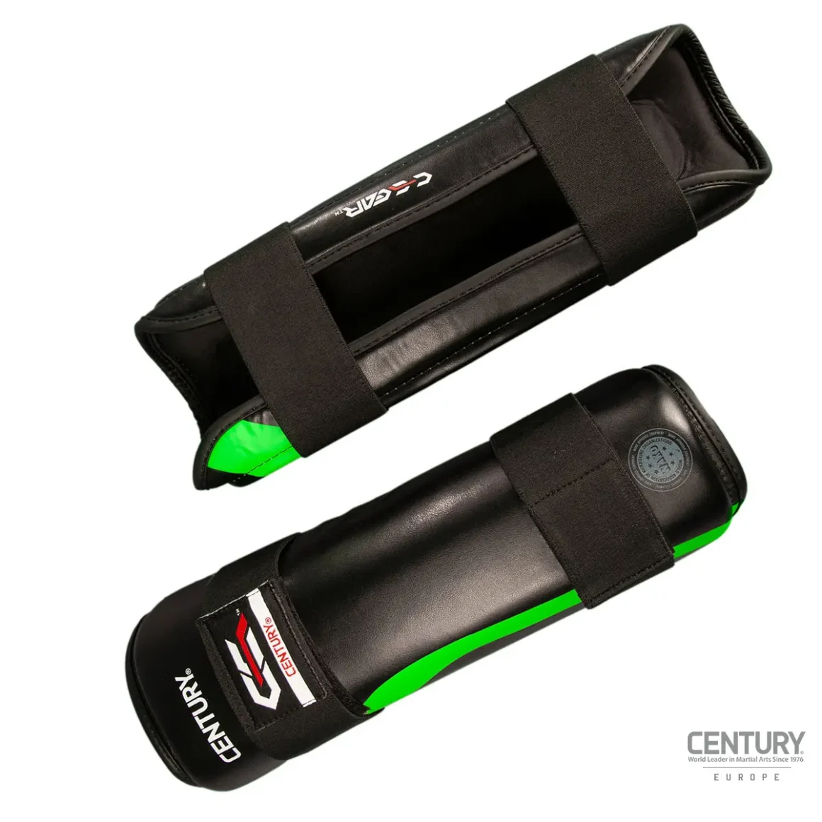 Century Schienbeinschutz C-GEAR Determination schwarz-grün - Vorder- und Rückansicht