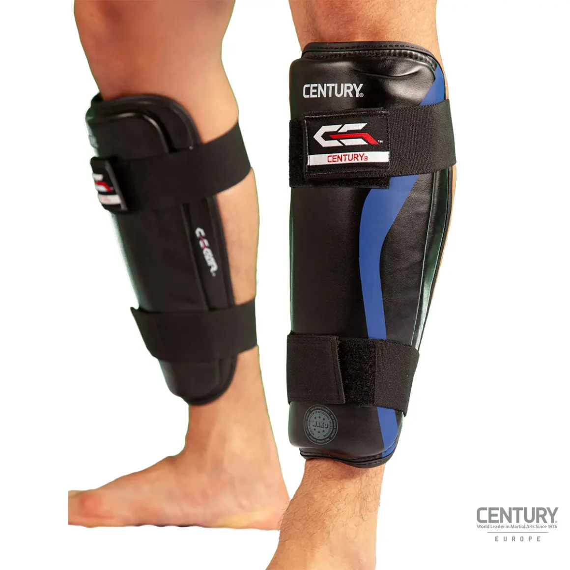 Century Schienbeinschutz C-GEAR Determination schwarz-blau - Vorderansicht ohne Spannschutz Beine