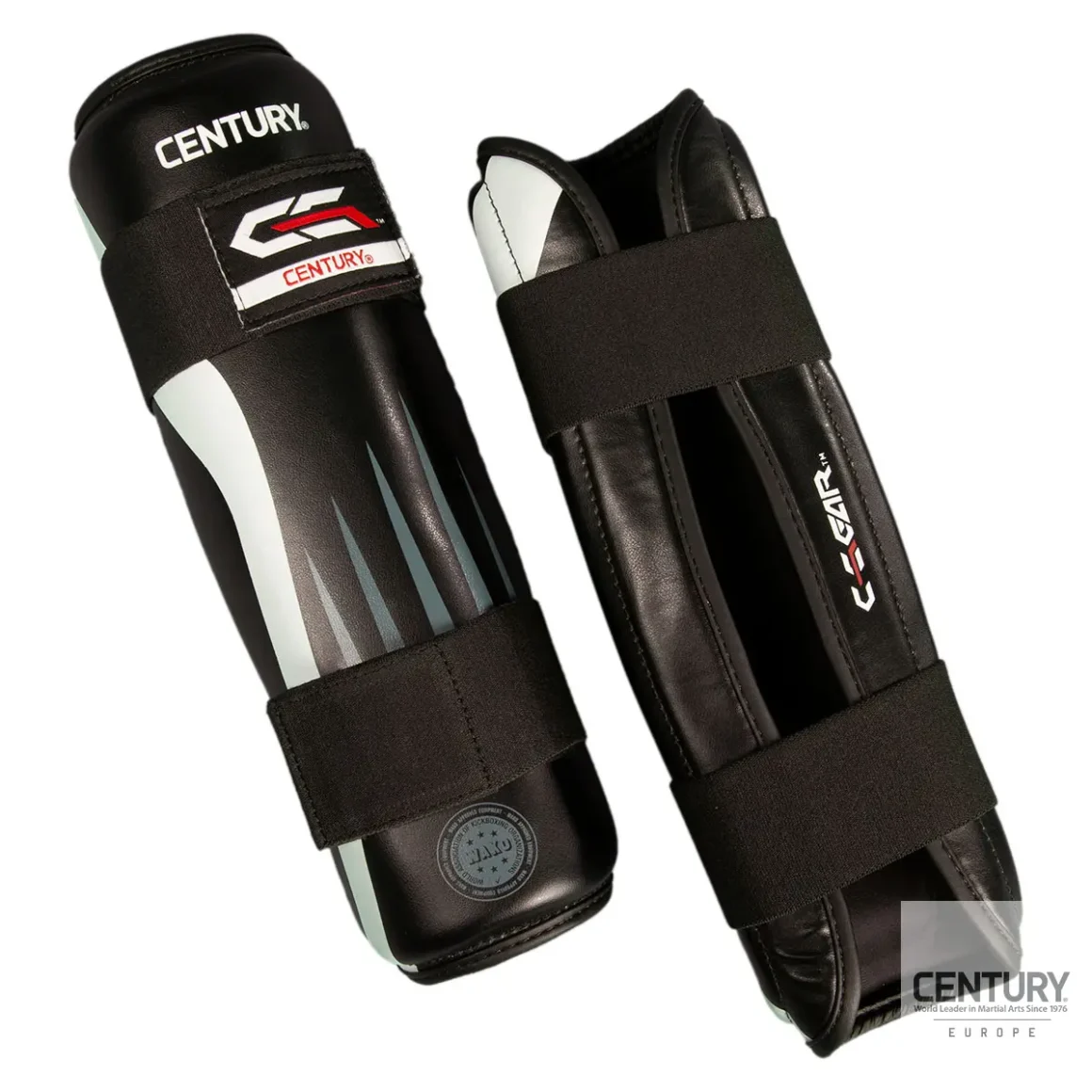 Century Schienbeinschutz C-GEAR Integrity schwarz-weiß - Vorder- und Rückansicht
