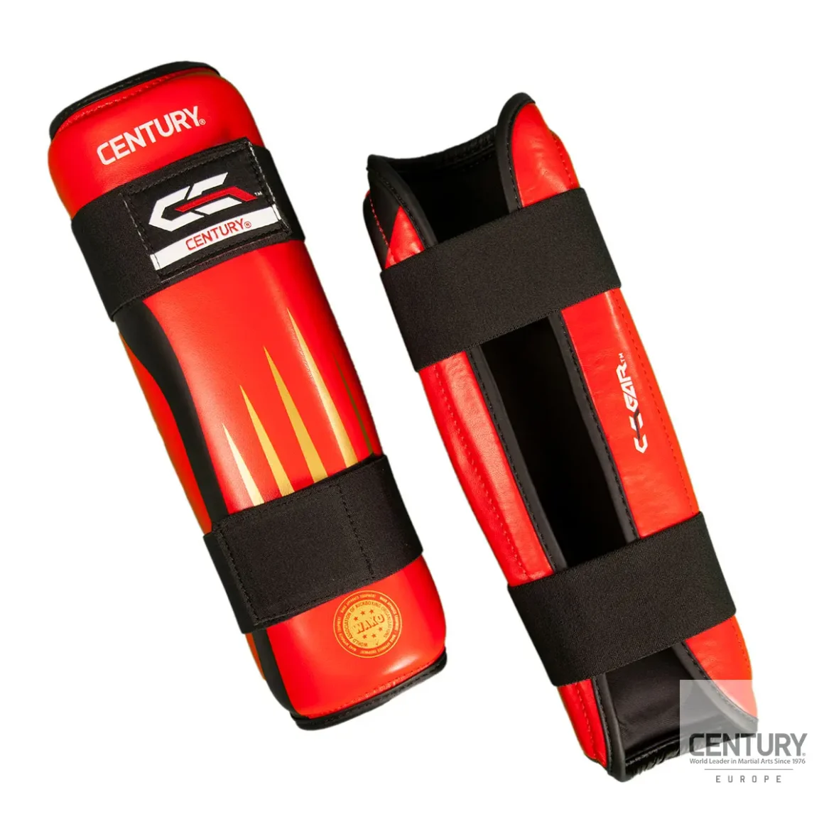Century Schienbeinschutz C-GEAR Integrity rot-gold - Vorder- und Rückansicht