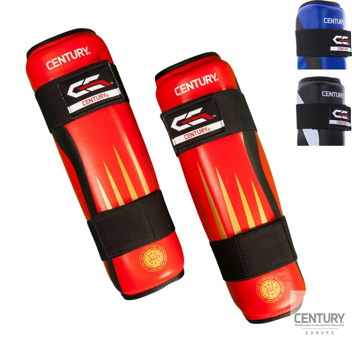 Century Schienbeinschutz C-GEAR Integrity rot-gold, schwarz-blau/weiß - Vorderansicht