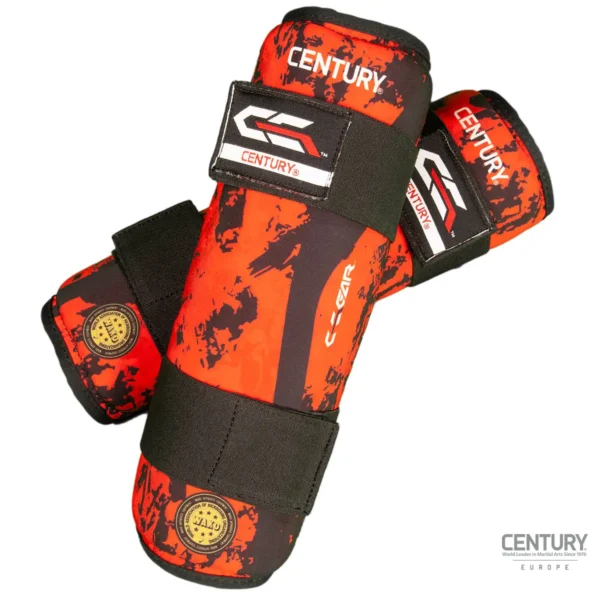 Century Schienbeinschutz C-GEAR Sport Respect schwarz-rot - Vorderansicht aufeinander