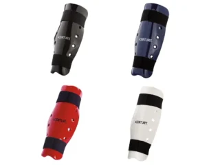 Century Schüler Sparring Schienbeinschützer rot / schwarz / weiß und blau - Vorderansicht