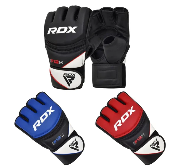 RDX – F12 MMA Handschuhe Grappling schwarz, rot, blau - Rückhand und Innenhand