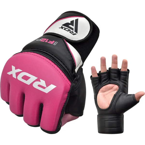RDX F12 MMA Training Handschuhe pink - Handrücken Faustansicht und Innenseite an Hand