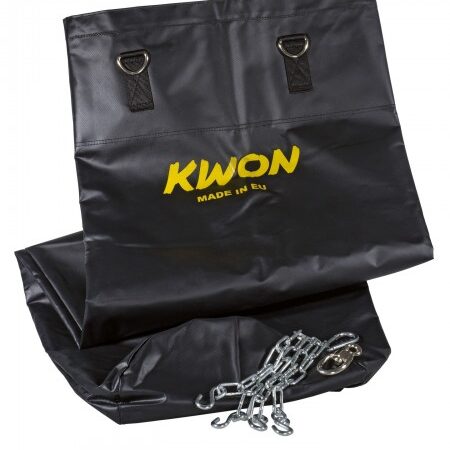 Kwon Boxsack Trainingssack Standard ungefüllt schwarz - ohne Füllung zusammengelegt mit Aufhängung und Drehwirbel