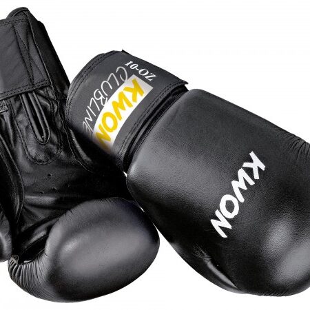 Kwon Clubline Boxhandschuhe Pointer Small Hand 8 oz schwarz - Handrücken und Innenseite Frontansicht leicht gekippt