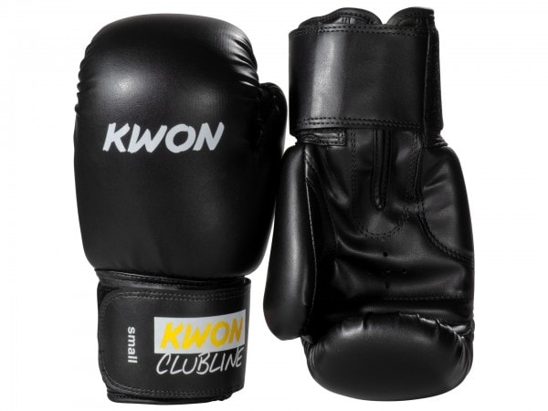 Kwon Clubline Boxhandschuhe Pointer Small Hand 8 oz schwarz - Handrücken und Innenseite kopfüber