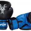 Kwon Kinder Boxhandschuhe Mini Drache schwarz-blau - Handrücken und Innenseite seitlich liegend