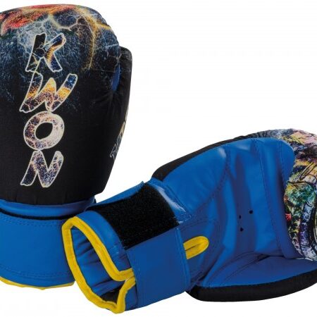 Kwon Kinder Jugend Boxhandschuhe Thai Future 8oz blau - Handrücken und Innenseite seitlich liegend