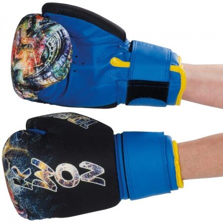 Kwon Kinder Jugend Boxhandschuhe Thai Future 8oz blau - Handrücken und Innenseite seitlich mit Arm
