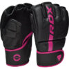 F6 Kara MMA Handschuhe Grappling pink - Rückhand und Innenhand leicht seitliche Ansicht