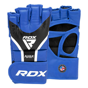 RDX Aura Plus T-17 MMA Handschuhe Grappling blau-schwarz - Rückhand und Innenhand