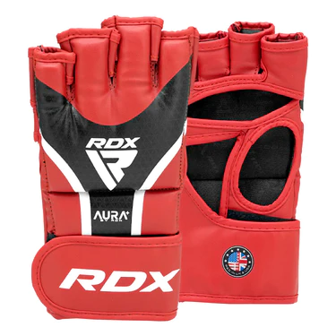 RDX Aura Plus T-17 MMA Handschuhe Grappling rot-schwarz - Rückhand und Innenhand