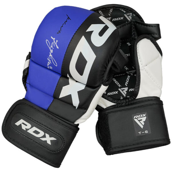 RDX T6 MMA Handschuhe Sparring blau - Rückhand und Innenhand leicht schräg aufeinander