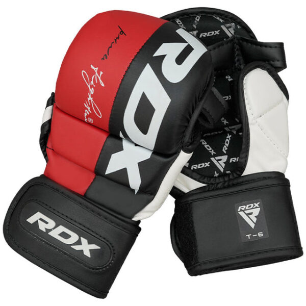 RDX T6 MMA Handschuhe Sparring rot - Rückhand und Innenhand leicht schräg aufeinander