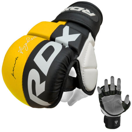 RDX T6 MMA Handschuhe Sparring gelb - Faustansicht und Innehand Ansicht