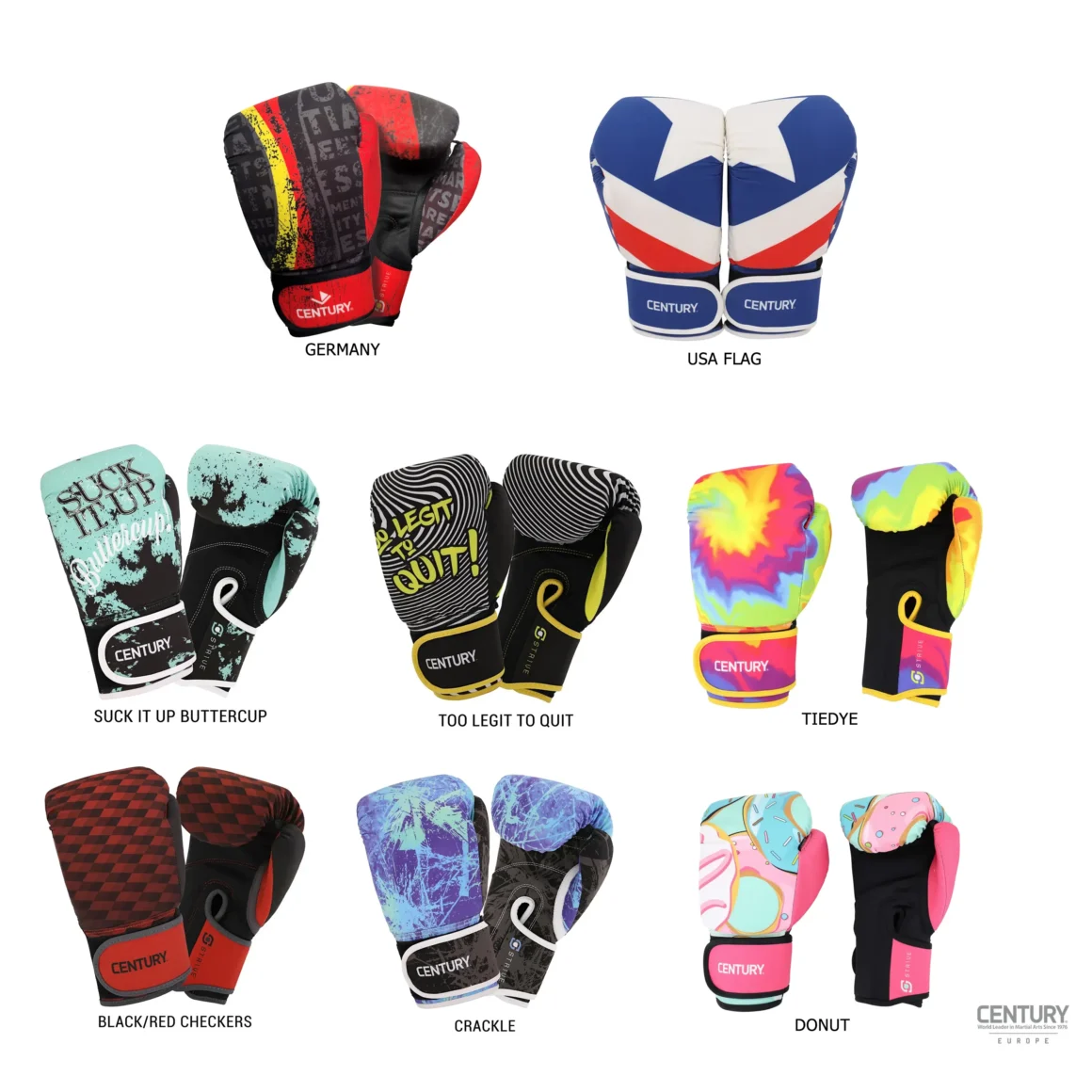Century Drive waschbare Boxhandschuhe alle bunten Designs - Rückhand und Innenhand