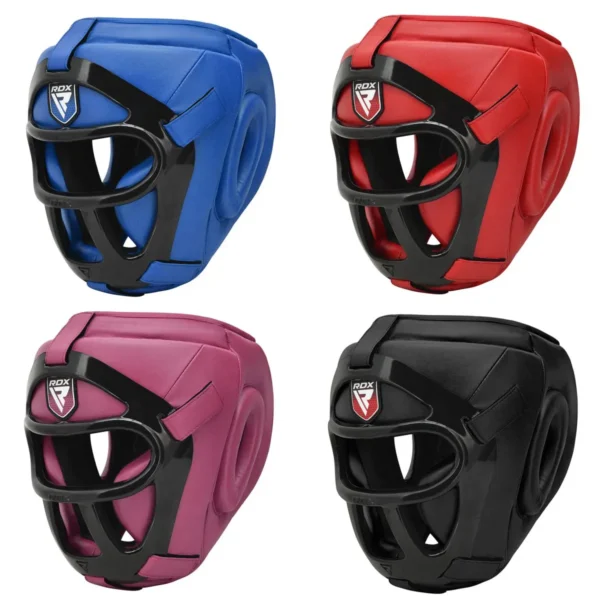 RDX TF1 Kopfschutz mit abnehmbarem Gitter blau, rot, pink, schwarz - Vorderansicht