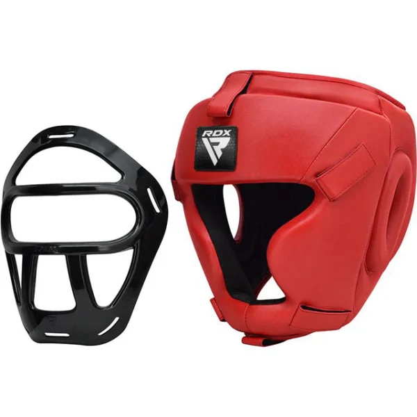 RDX T1F Kopfschutz mit abnehmbarem Gesichtskäfig rot - Seitenansicht mit Gitterschutz abgetrennt