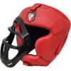 RDX T1F Kopfschutz mit abnehmbarem Gesichtskäfig rot - Seitenansicht mit offenem Gitterschutz
