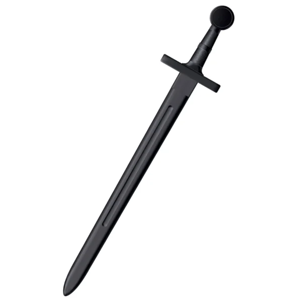 Cold Steel mittelalterliches Trainingsschwert mit optimiertem Griff - Seitenansicht Schwertscheide nach unten links gerichtet