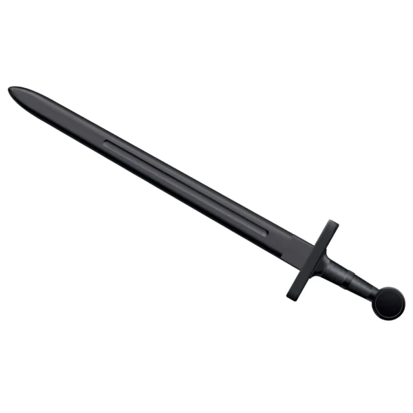 Cold Steel mittelalterliches Trainingsschwert mit optimiertem Griff - Seitenansicht Schwertscheide nach oben links gerichtet